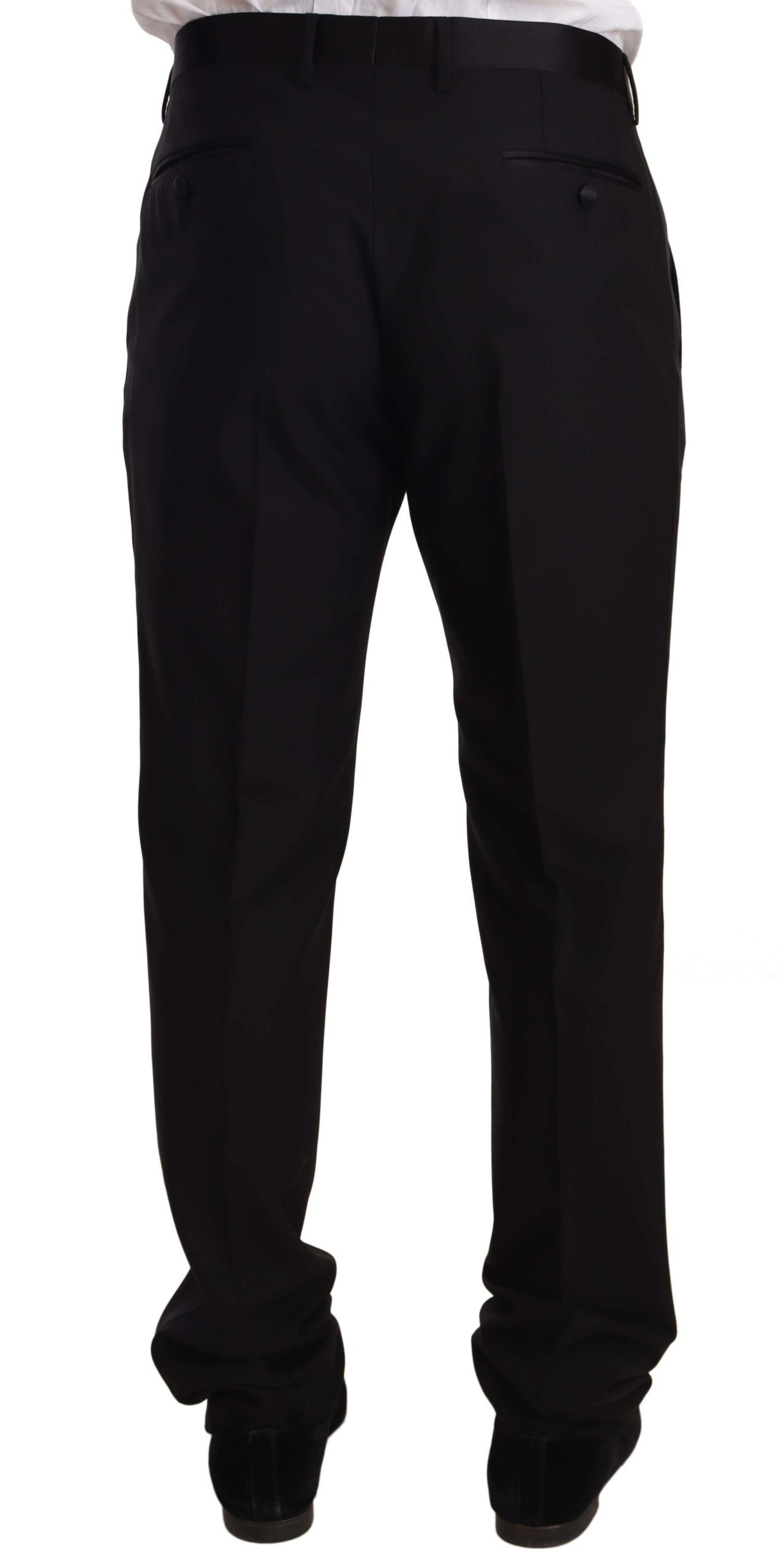 Pantalon de smoking en laine noire Dolce & Gabbana, pantalon formel élégant pour homme, vue de face.