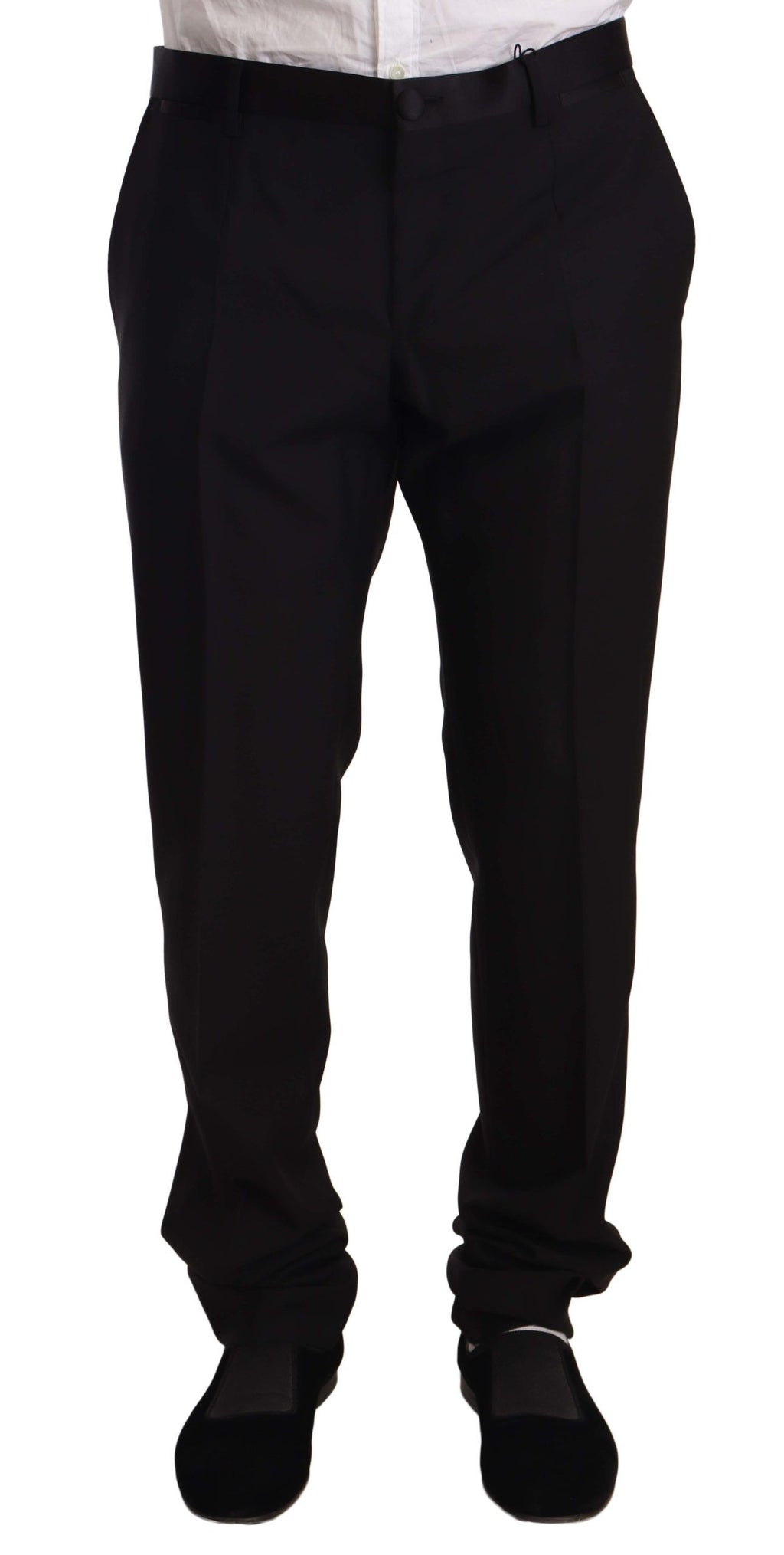 Pantalon de smoking noir en laine Dolce & Gabbana, pantalon formel élégant pour homme, détails sophistiqués et coupe classique.