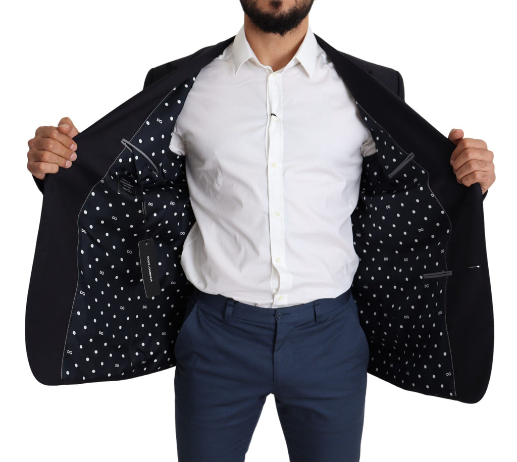 Veste blazer noire en laine à un bouton Dolce & Gabbana Napoli, coupe classique et élégante, vue de face.