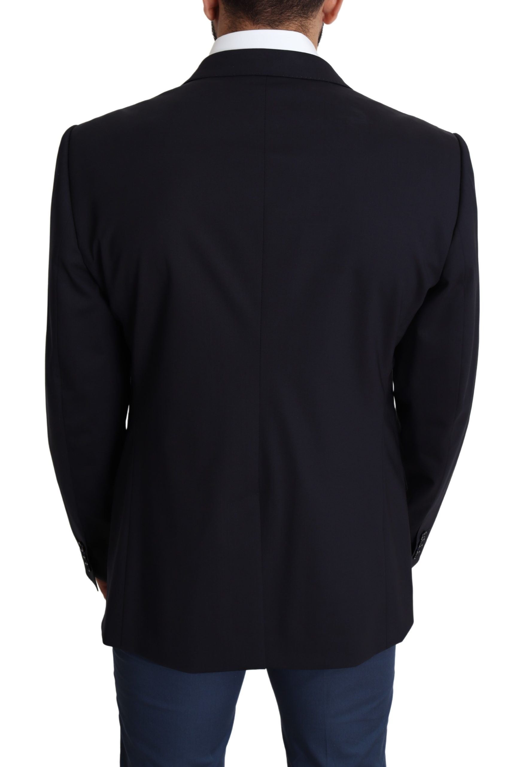 Manteau homme en laine noire extensible Dolce & Gabbana MARTINI blazer, coupe élégante et tissu chaud, visible en détail.