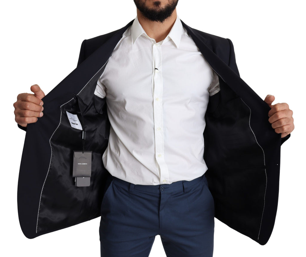 Manteau homme noir en laine extensible Dolce & Gabbana Martini blazer, coupe élégante et détails sophistiqués.