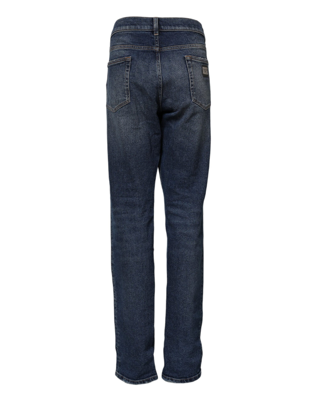 Jeans en denim bleu Dolce & Gabbana, taille moyenne, coupe droite, en coton, visible sur l'image.