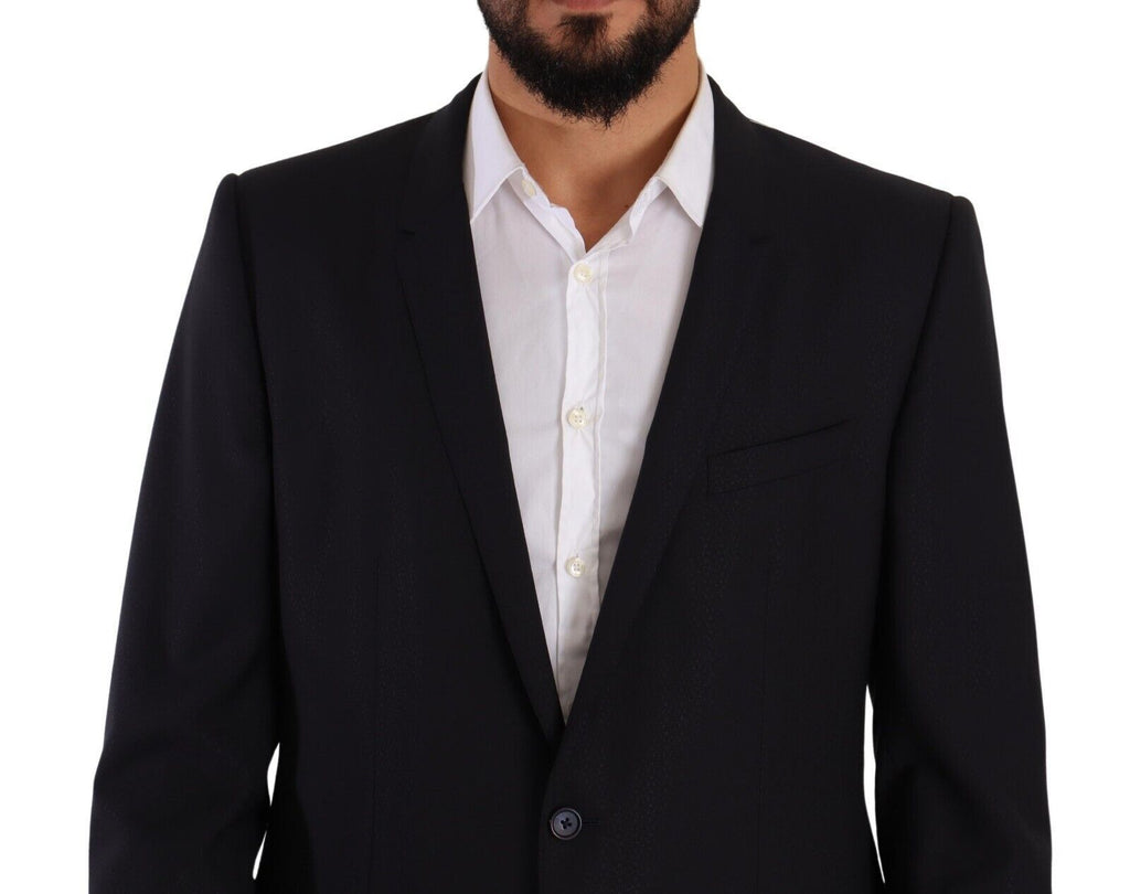 Costume en laine bleue et or de Dolce & Gabbana, blazer à un bouton et pantalon assorti, élégant et sophistiqué.
