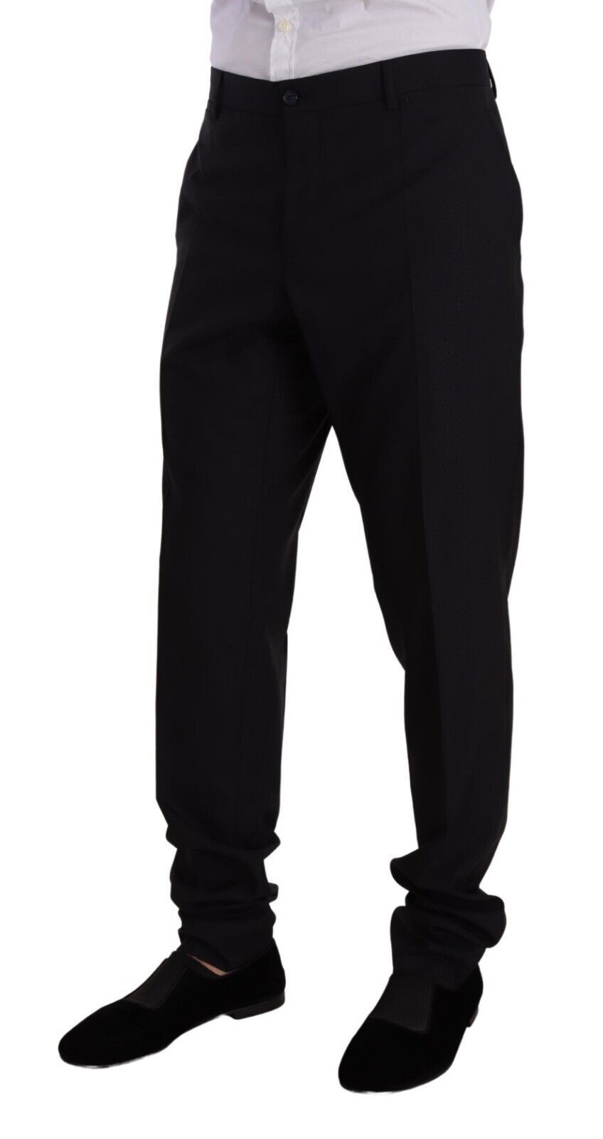 Costume deux pièces en laine bleue et or de Dolce & Gabbana, veste croisée à un bouton et pantalon assorti, élégance masculine.
