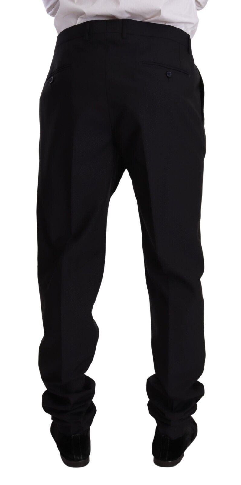 Costume homme Dolce & Gabbana en laine bleue et or à deux pièces, veste à un bouton, style élégant et sophistiqué.