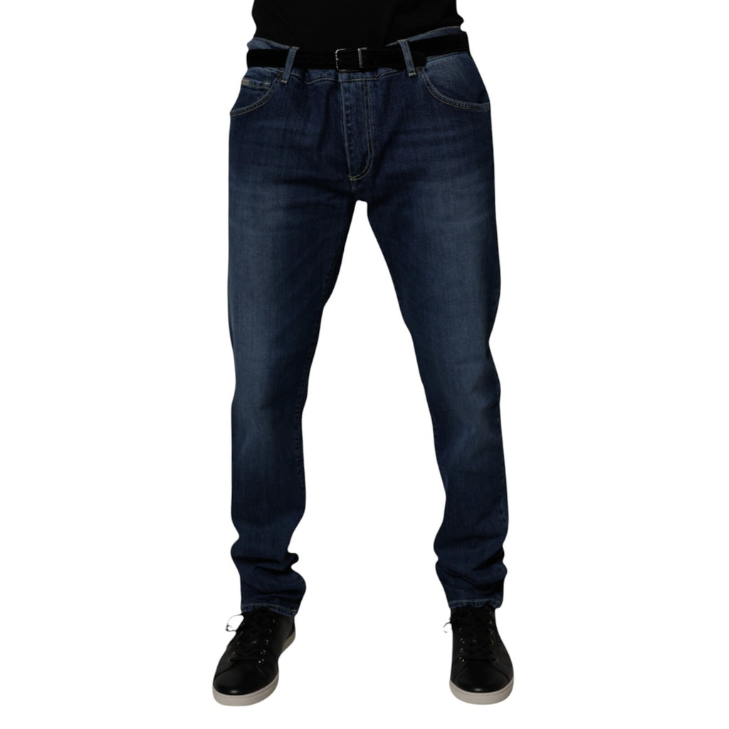 Jeans skinny en coton lavé bleu Dolce & Gabbana, coupe stretch, pour homme, détail des poches et finition élégante.
