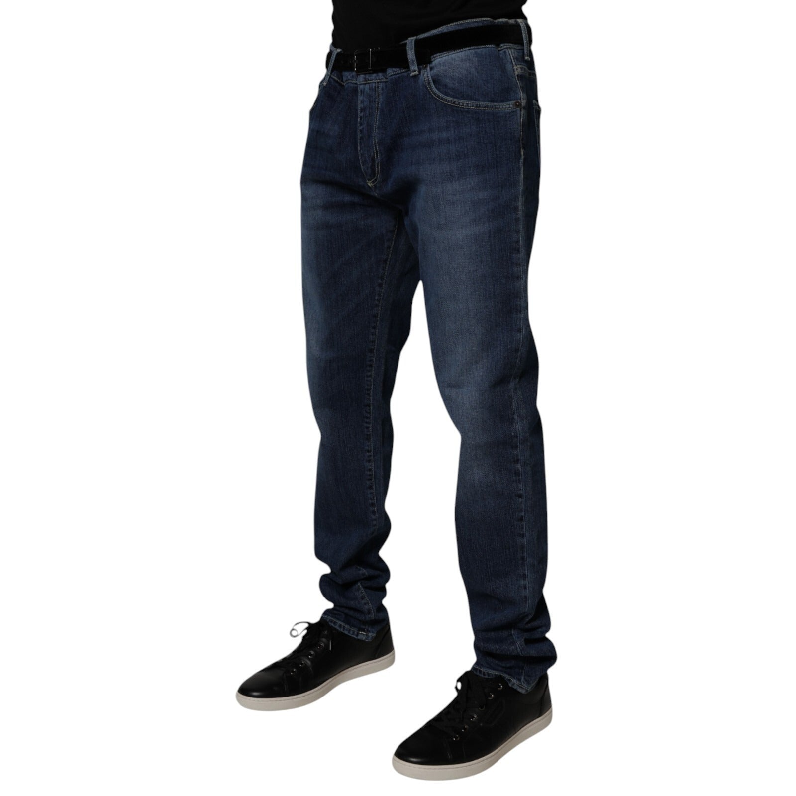 Jean skinny en denim stretch bleu délavé de Dolce & Gabbana, coupe ajustée et moderne, visible sur le produit.