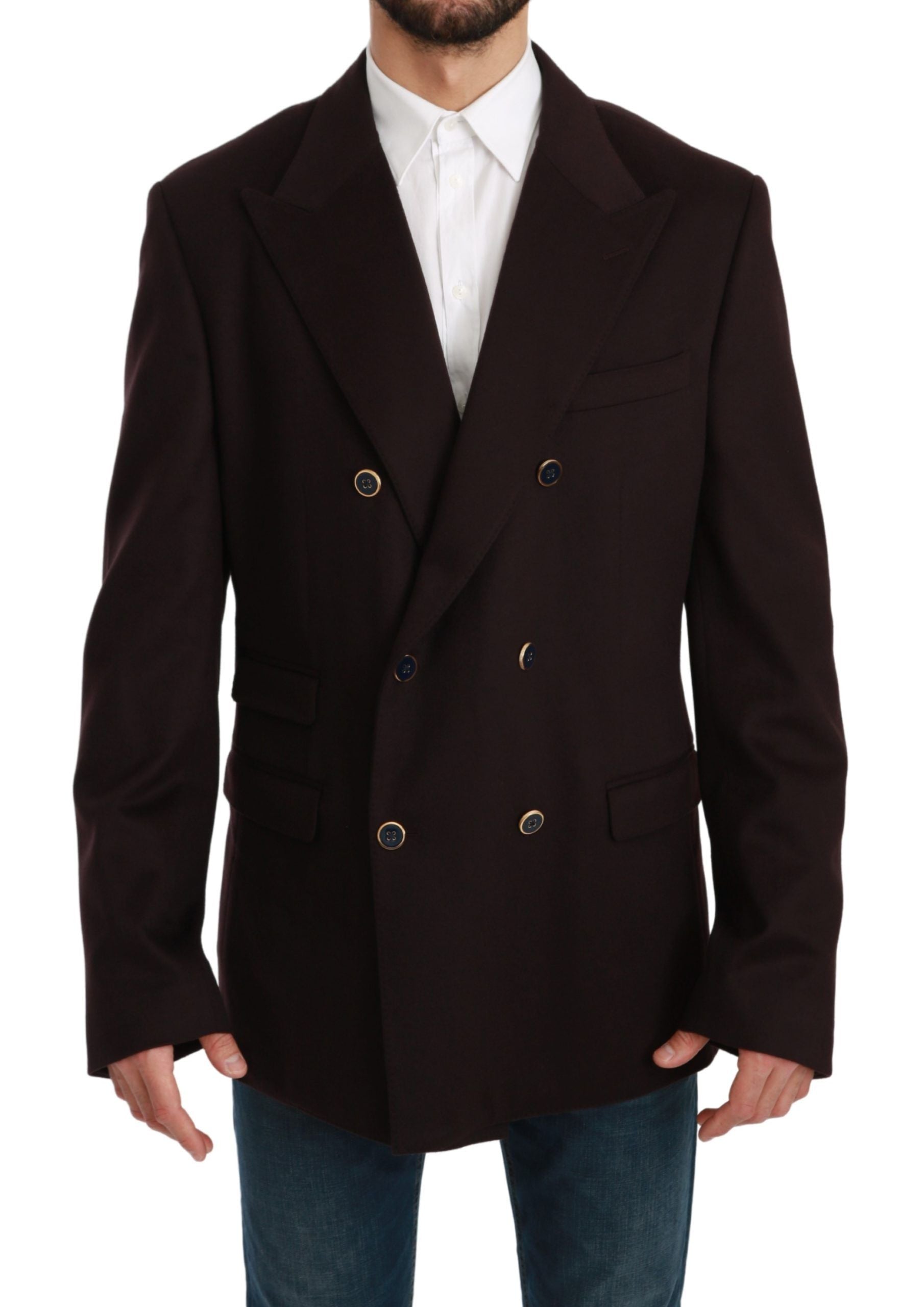Manteau en cachemire Bordeaux Dolce & Gabbana TAORMINA Blazer, coupe élégante et tissu doux visible sur l'image.