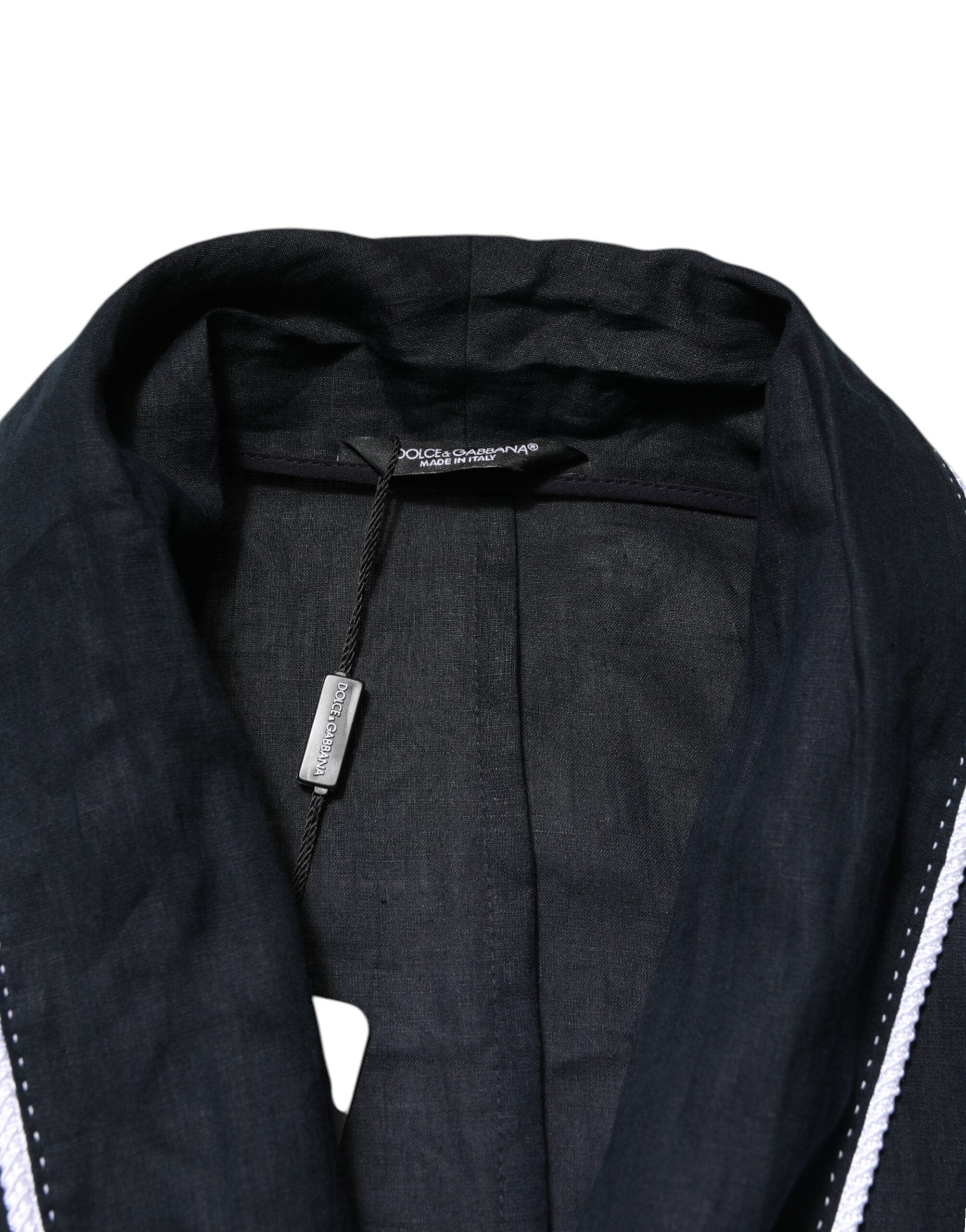 Veste blazer robe Dolce & Gabbana en bleu foncé avec broderie DG, élégante et sophistiquée, vue de face.