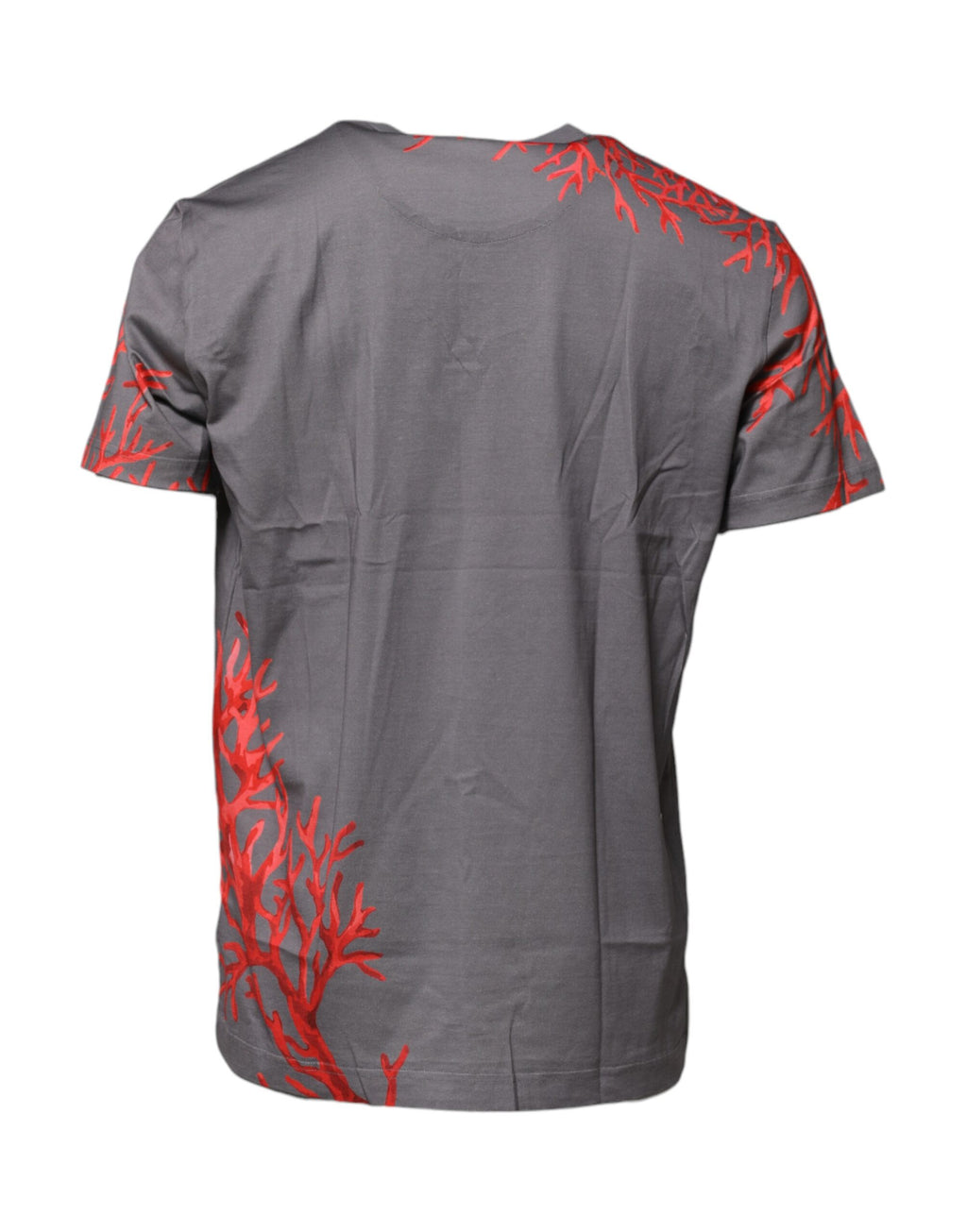 T-shirt en coton gris Dolce & Gabbana avec imprimé corail, logo plaque et style décontracté, vue de face.