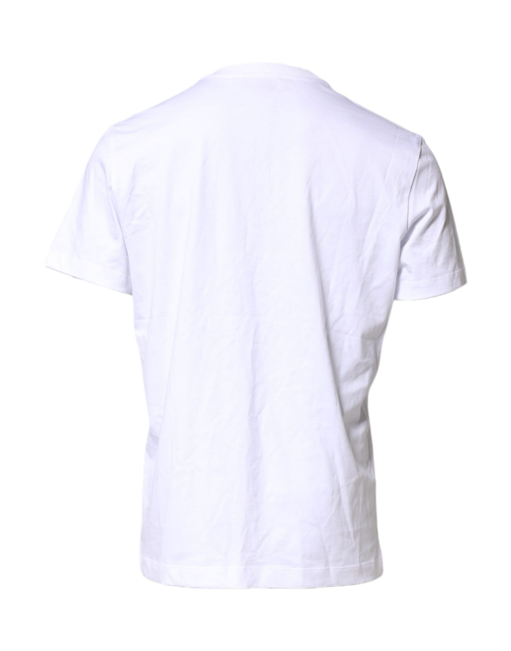 T-shirt blanc Dolce & Gabbana avec broderie du logo sur le col, en coton, image montrant le design et la texture du tissu.