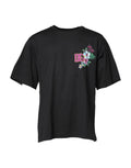 T-shirt à col rond noir Dolce & Gabbana avec imprimé floral DG, vue de face, tissu en coton, style casual et élégant.