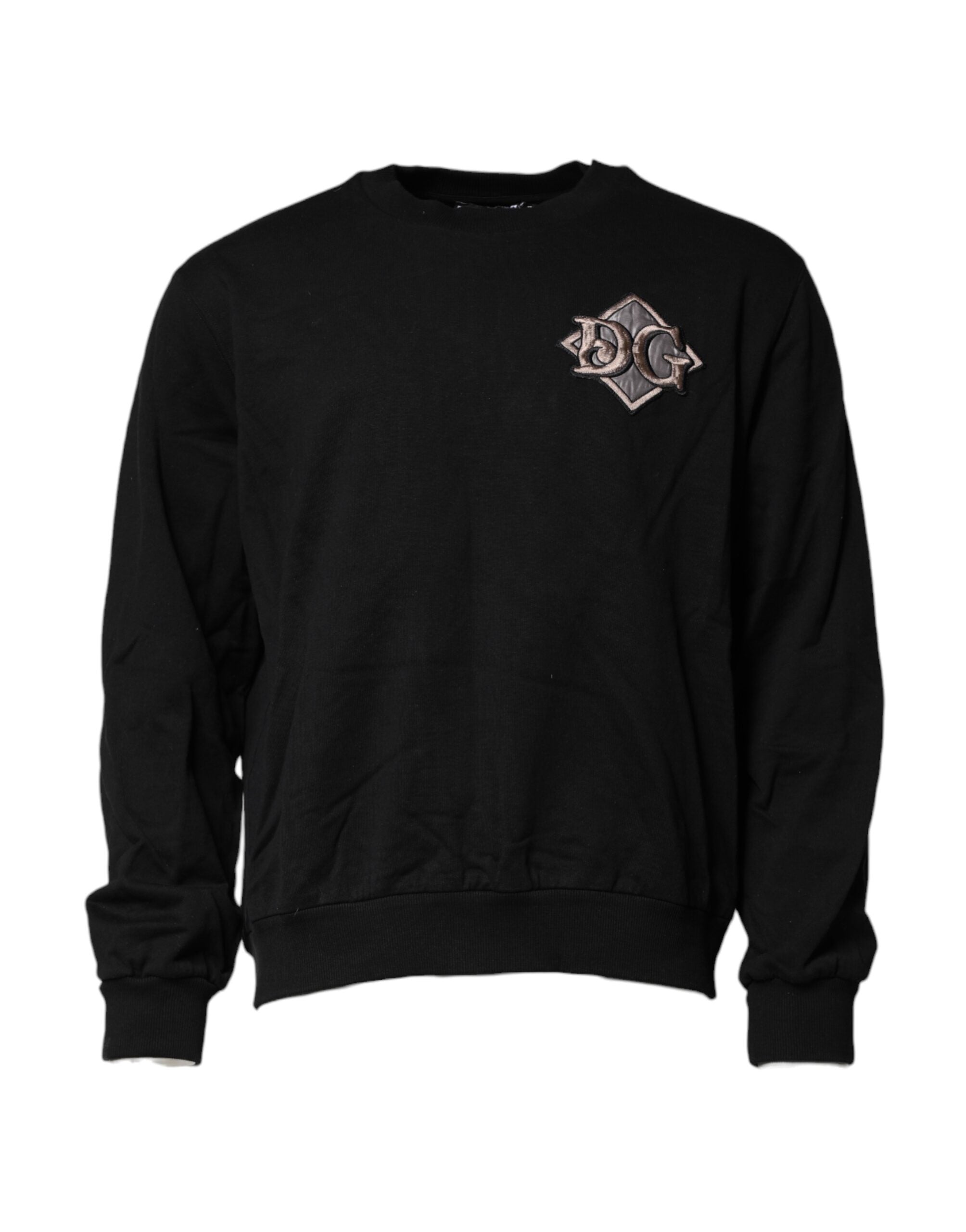 Sweatshirt Dolce & Gabbana noire avec logo brodé, look décontracté, en coton, avec détails de couture visibles.