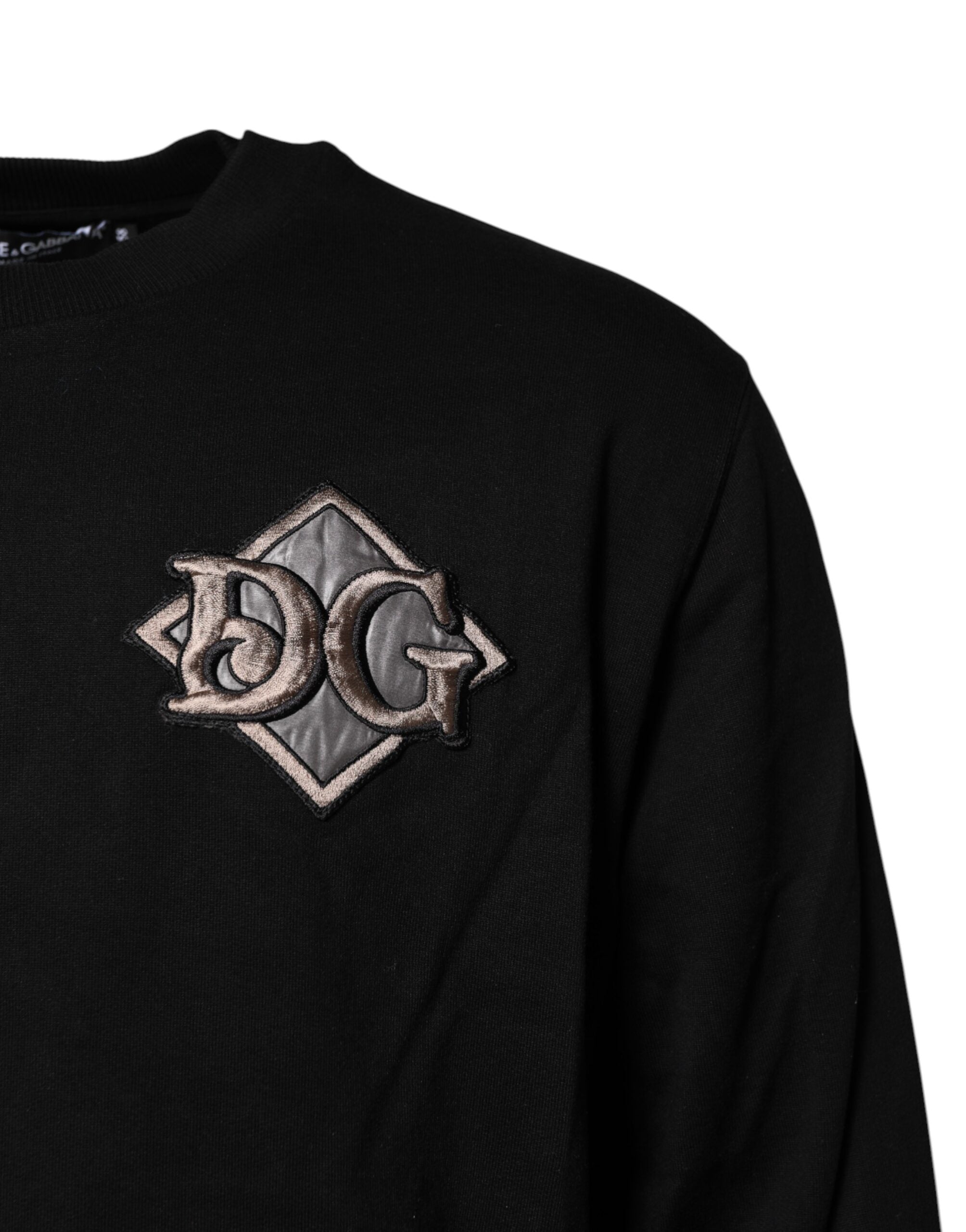 Sweat-shirt noir Dolce & Gabbana avec broderie logo élégante, style décontracté et tissu doux visible sur l'image.