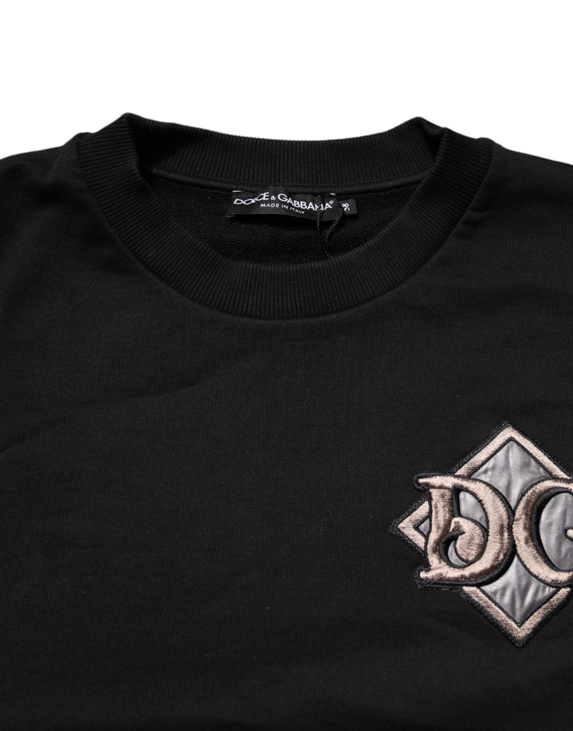 Sweatshirt noir Dolce & Gabbana avec logo brodé, motif élégant, en coton, à manches longues, vue de face.
