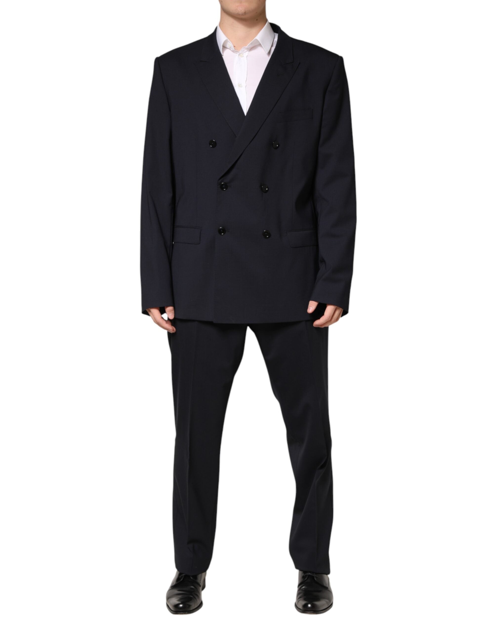 Costume homme Dolce & Gabbana en laine bleue à double boutonnage, costume deux pièces élégant et sophistiqué.
