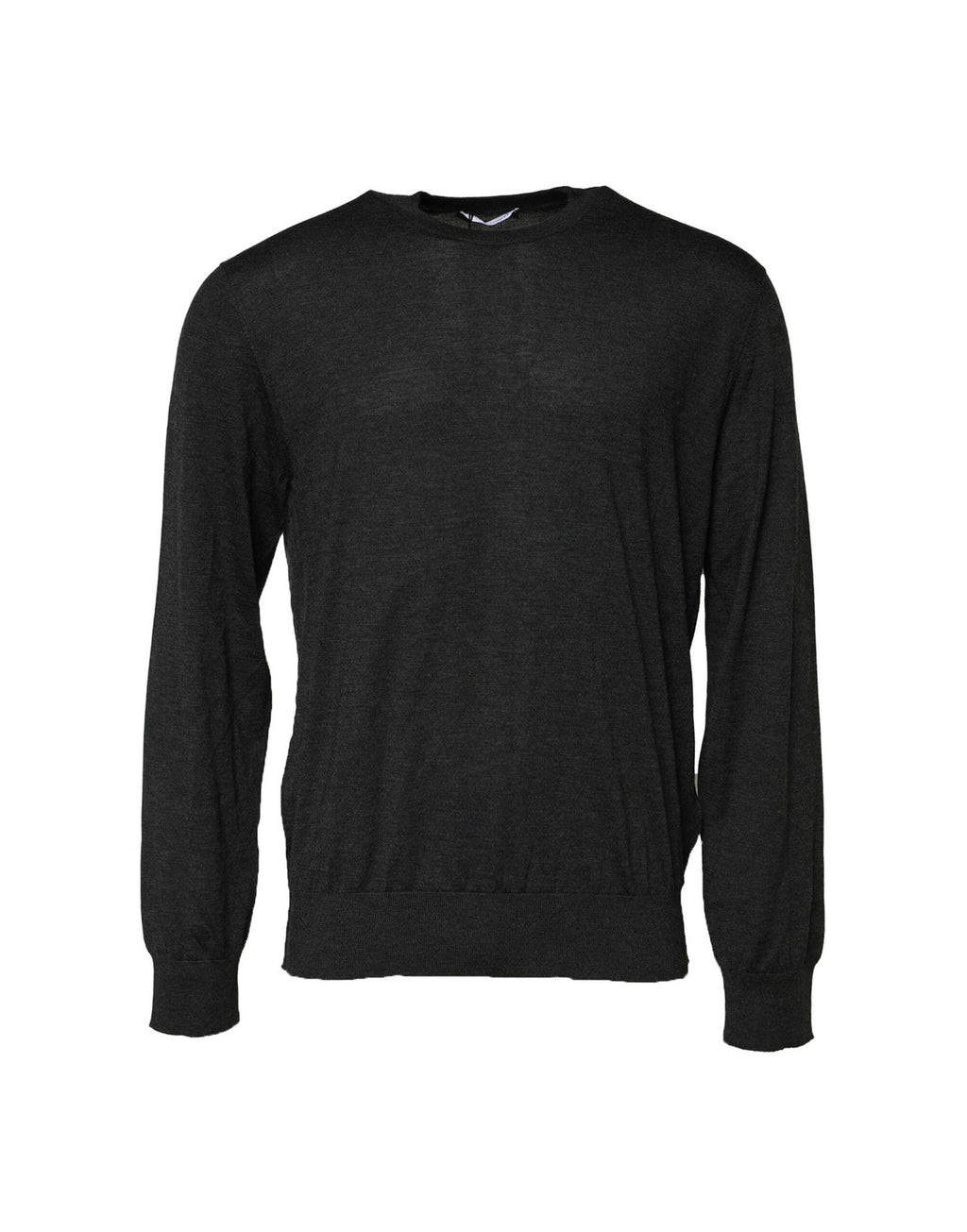Pull à manches longues gris Dolce & Gabbana avec col rond, doux et confortable, idéal pour un style élégant et décontracté.