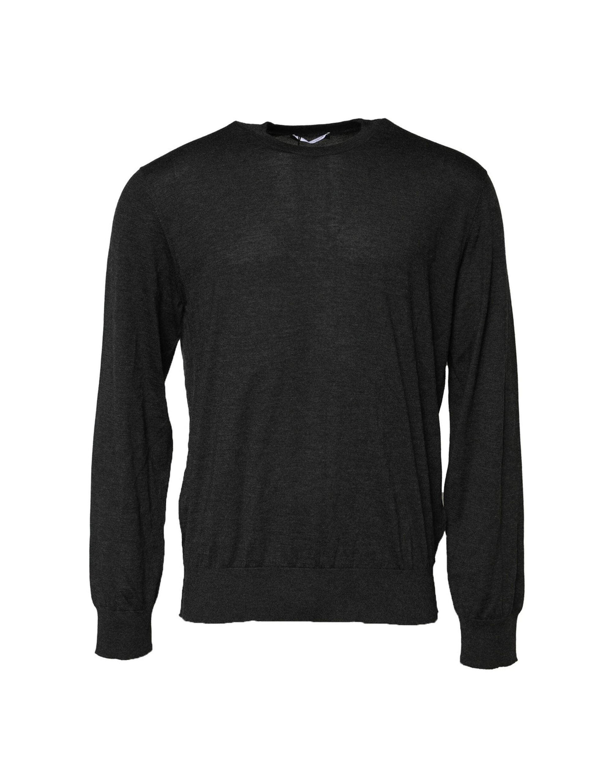 Pull à manches longues gris Dolce & Gabbana avec col rond, doux et confortable, idéal pour un style élégant et décontracté.