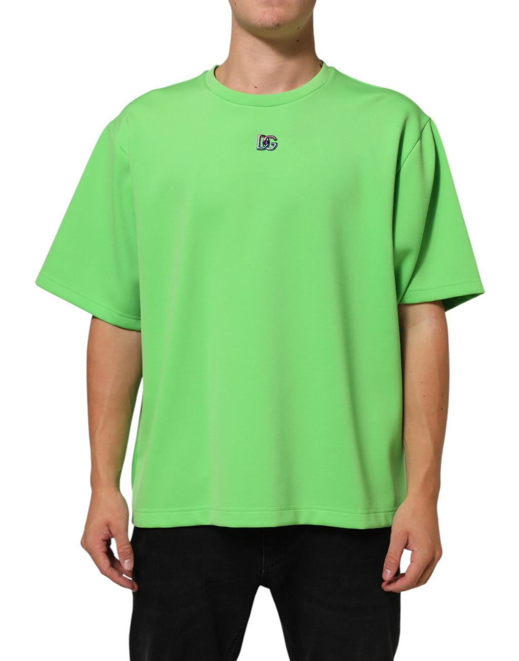 T-shirt Dolce & Gabbana vert avec logo, col rond et manches courtes, style décontracté et mode.
