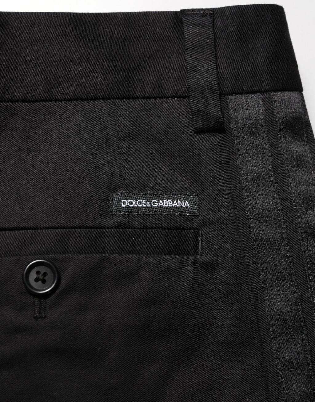 Pantalon décontracté en coton stretch noir de Dolce & Gabbana, pantalon casual pour homme avec coupe élégante.