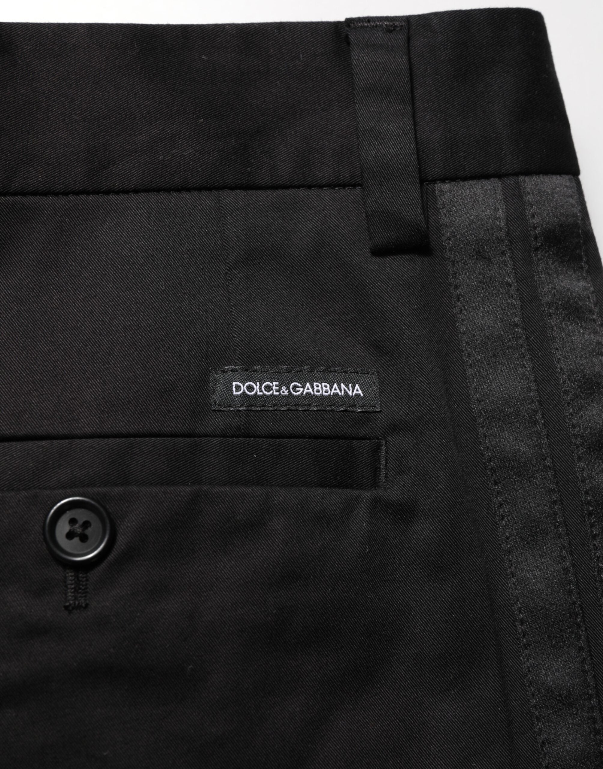 Pantalon décontracté en coton stretch noir de Dolce & Gabbana, pantalon casual pour homme avec coupe élégante.