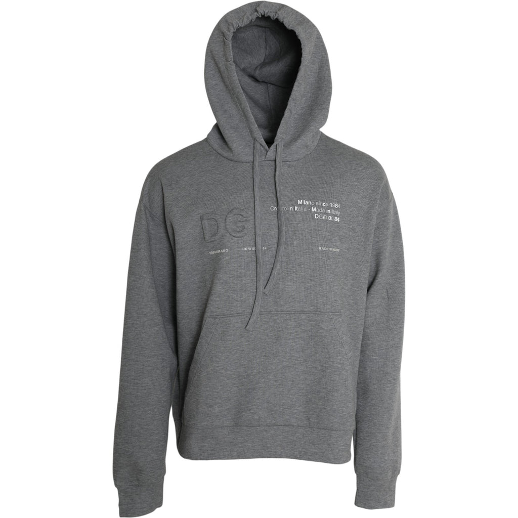 Sweat à capuche en coton gris avec logo Dolce & Gabbana, pull décontracté et confortable, vu de face.