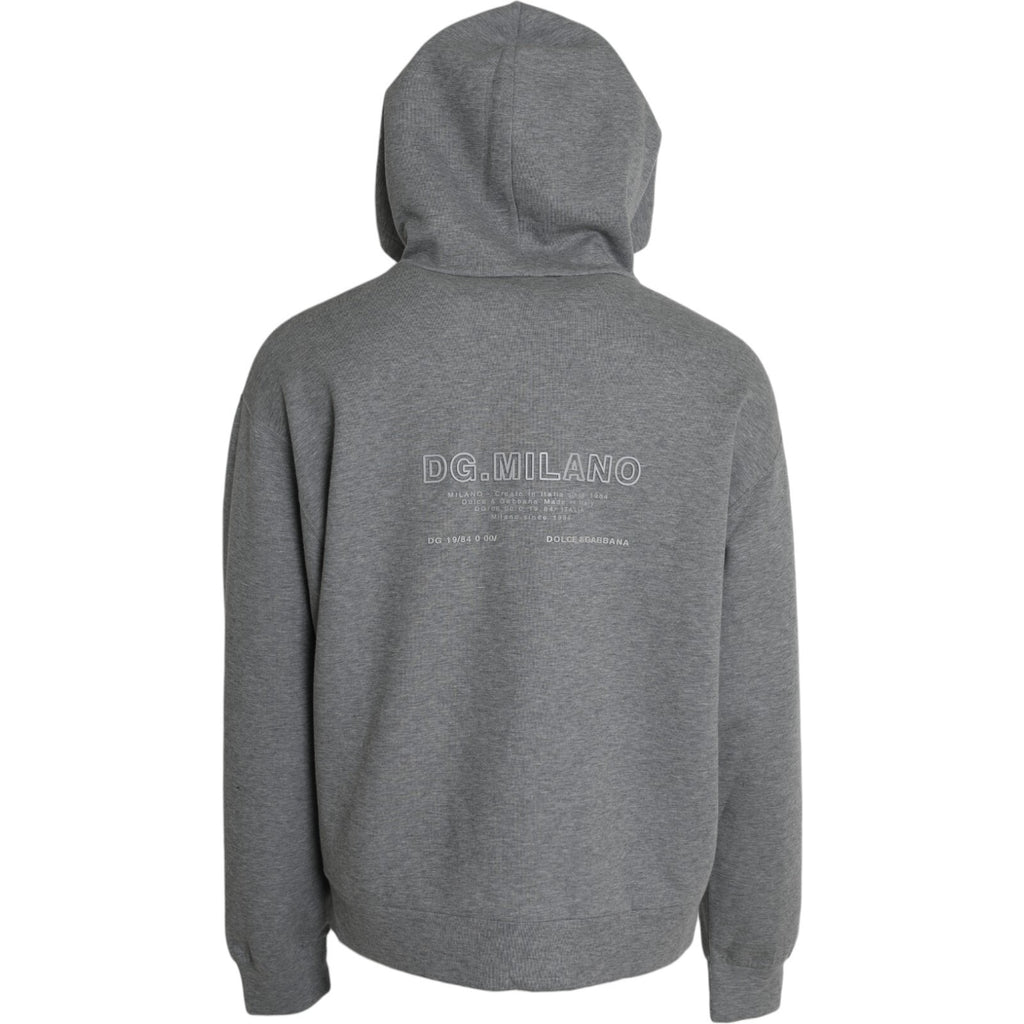 Sweat à capuche gris Dolce & Gabbana en coton avec logo, pull décontracté et confortable, visible sur l'image.