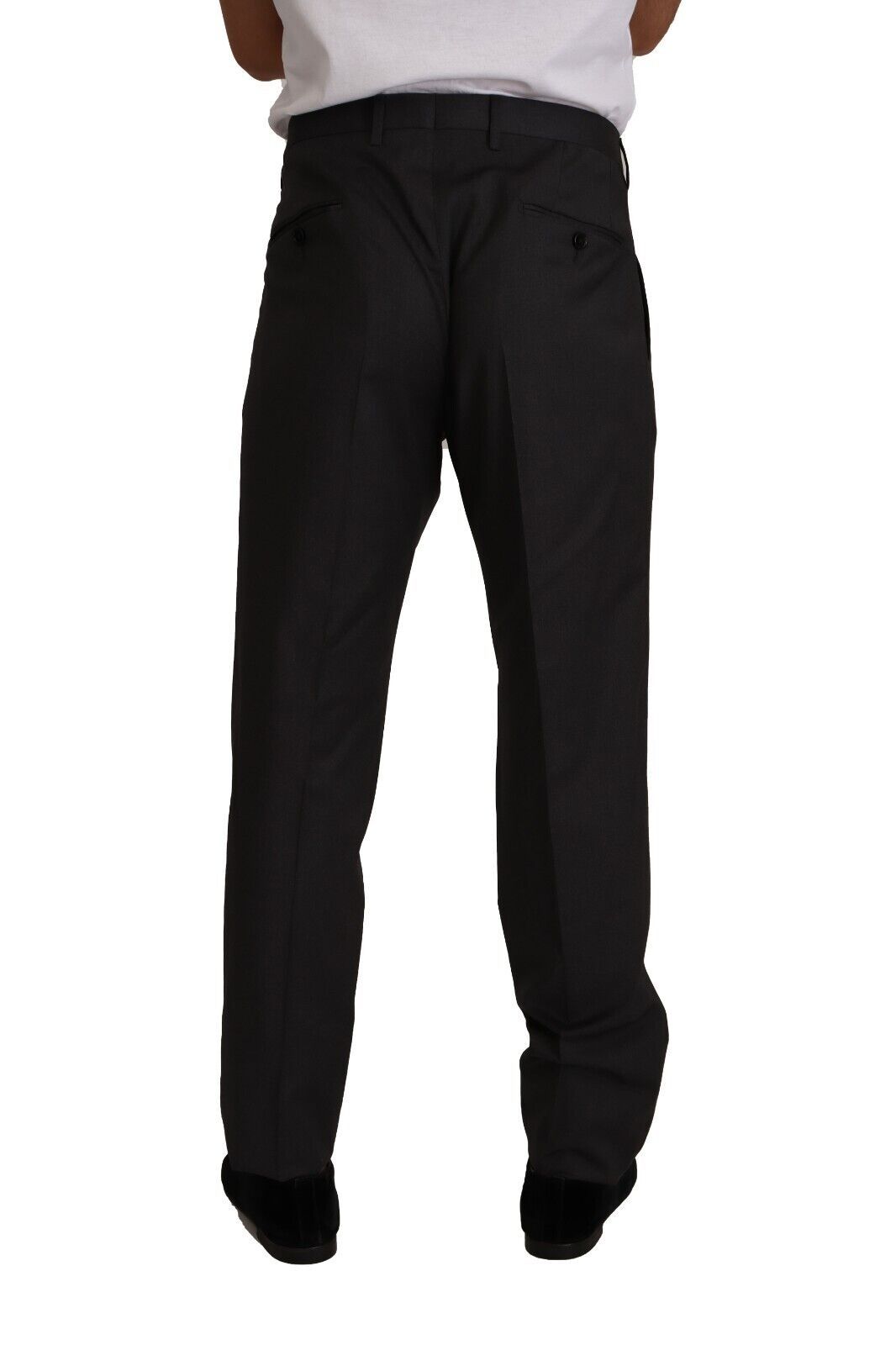 Pantalon de costume formel en laine grise de Dolce & Gabbana, pantalon élégant pour homme, détail de couture et tissu en laine.