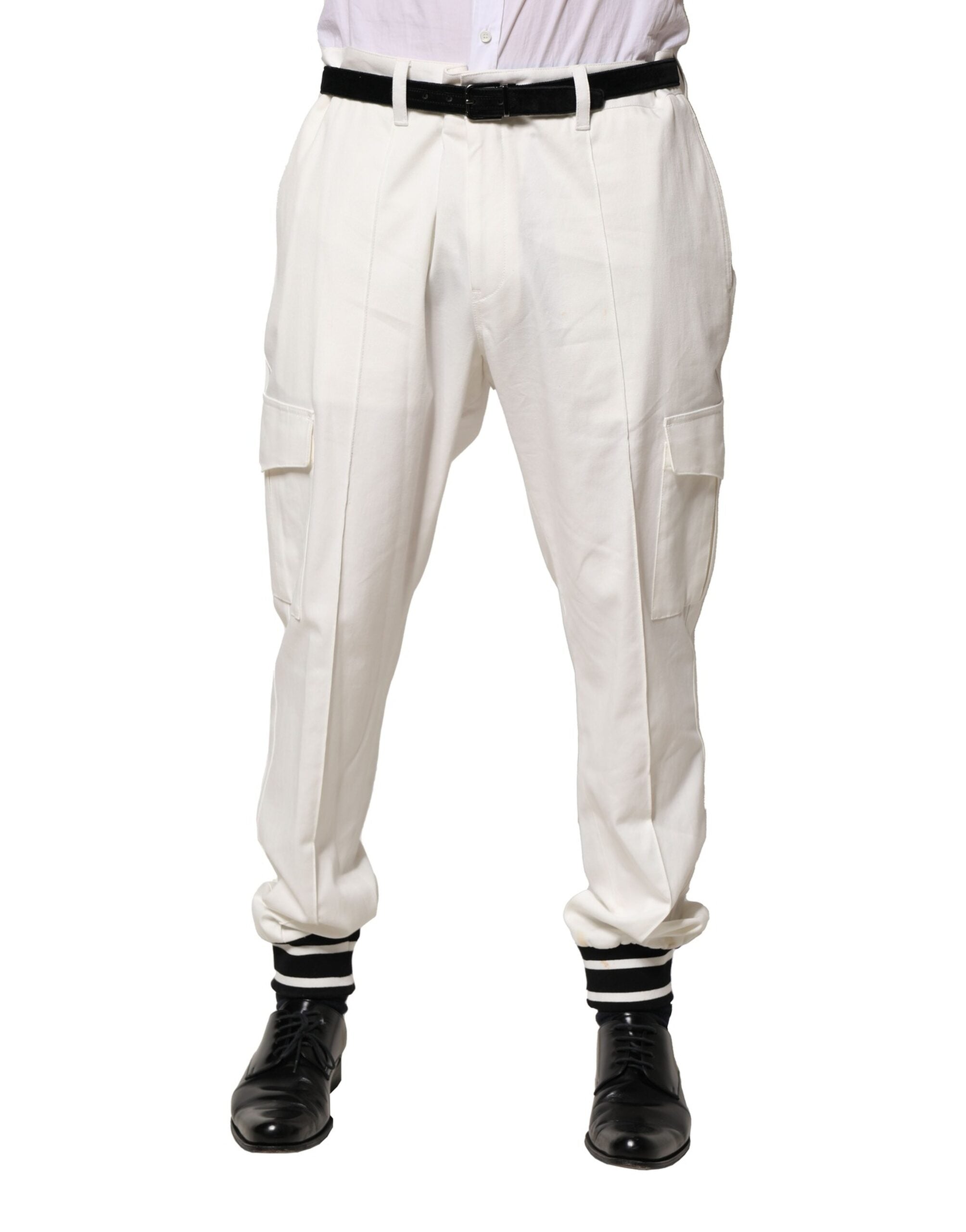 Pantalon cargo pour homme Dolce & Gabbana, pantalon blanc en coton avec poches et coupe décontractée.