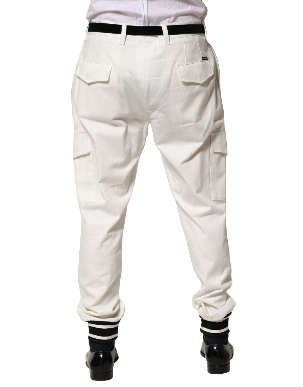 Pantalon cargo blanc pour homme Dolce & Gabbana en coton, jogger décontracté avec poches et taille élastique.