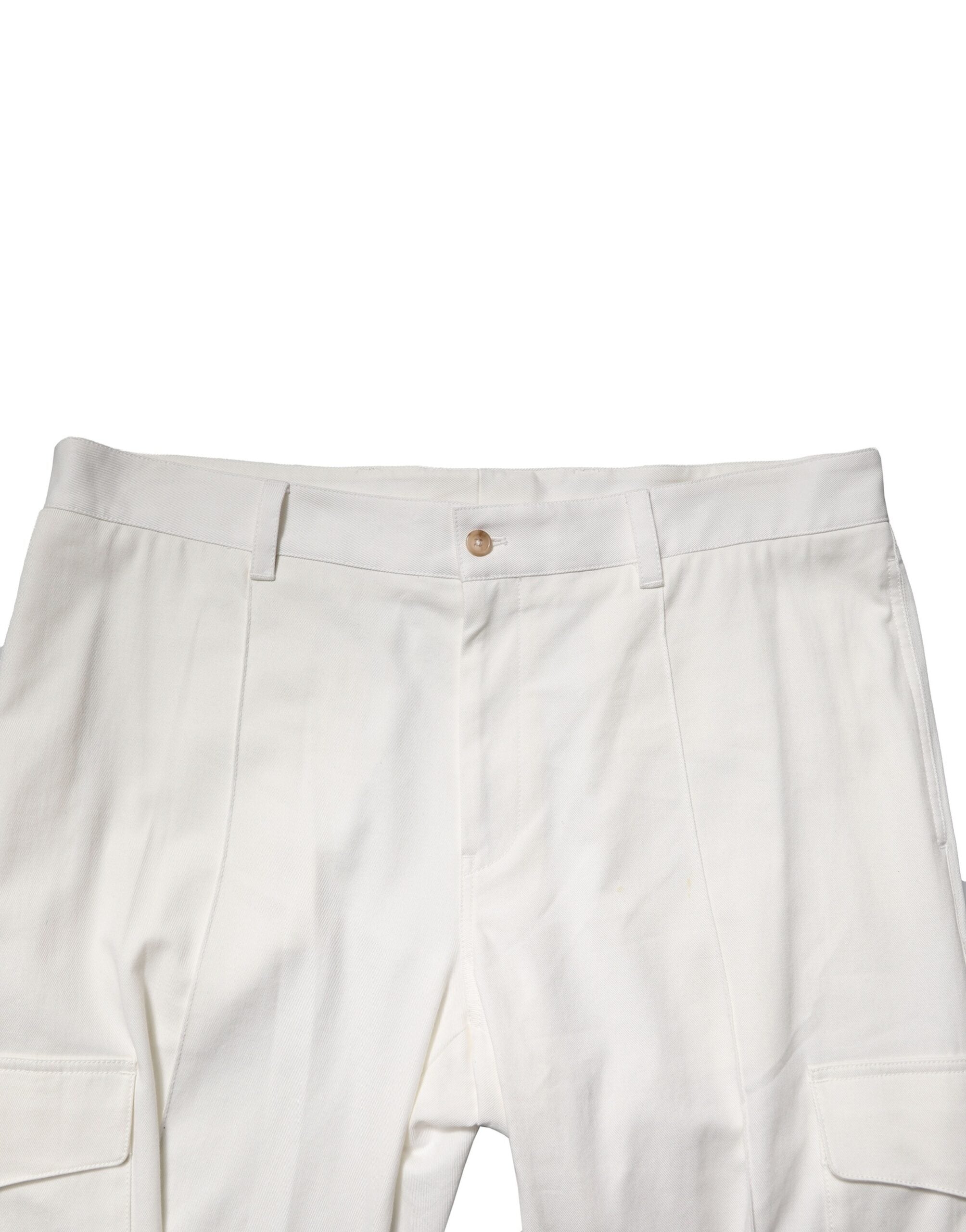 Pantalon cargo blanc pour homme Dolce & Gabbana en coton avec poches utilitaires et style décontracté.