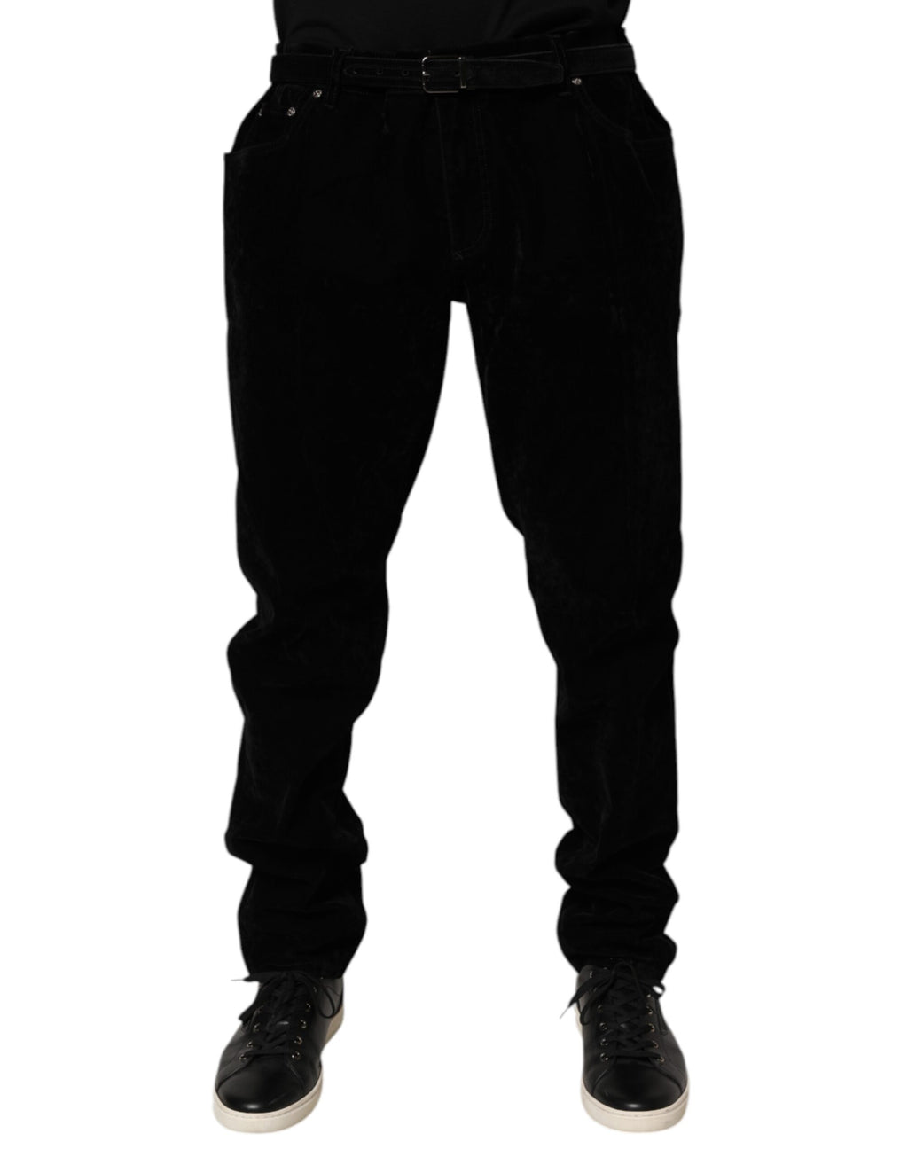 Pantalon en jean slim fit noir en coton de Dolce & Gabbana, style décontracté avec poches avant et fermeture éclair.