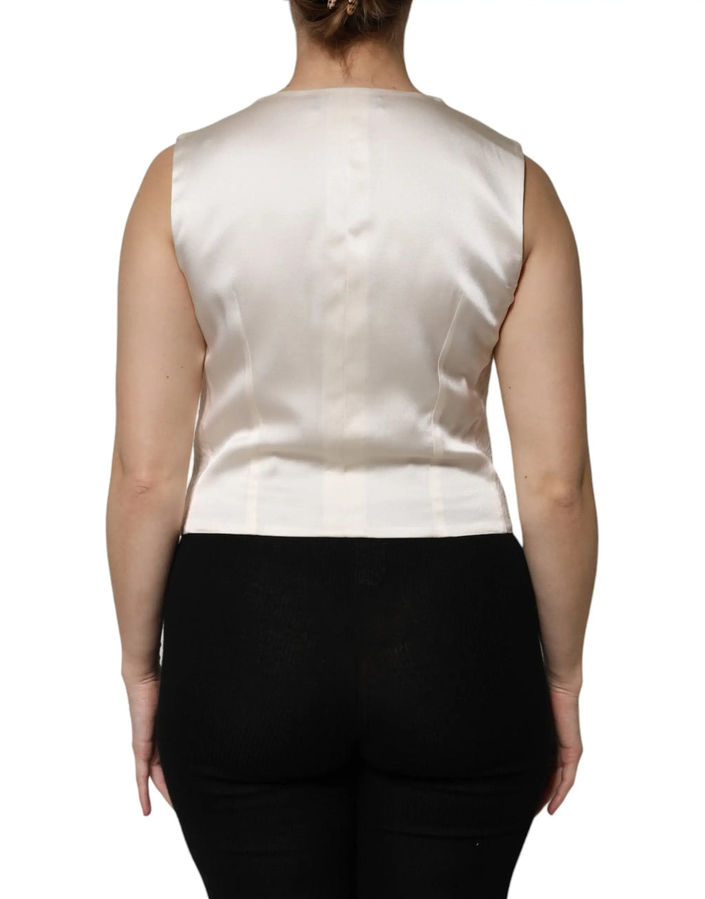 Gilet sans manches dolce & gabbana en coton ivoire avec finition satinée brillante et coutures verticales subtiles
