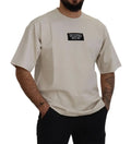 T-shirt beige dolce & gabbana en coton avec patch noir imprimé dolce & gabbana only good vibes milano 1984