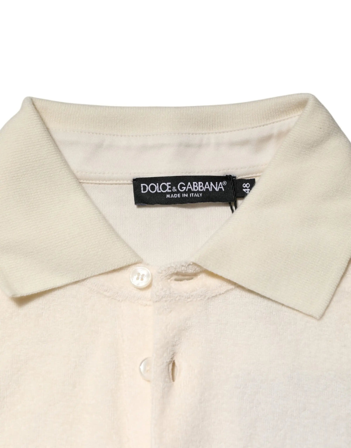 Polo dolce & gabbana ivoire en coton éponge avec col en maille côtelée et patte de boutonnage