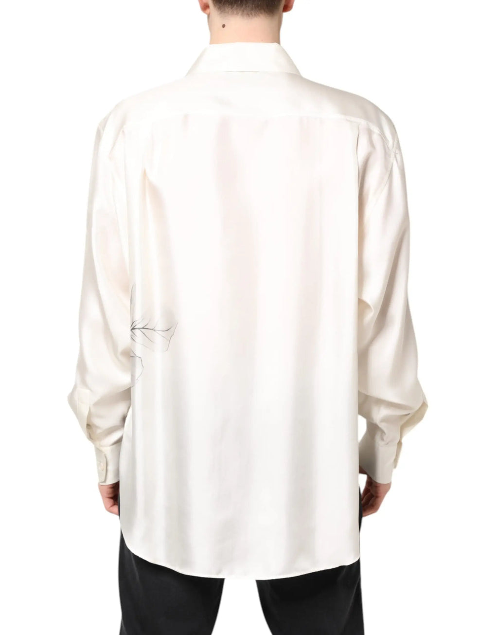 Dolce & gabbana chemise homme en satin ivoire avec manches longues et détail brodé branche sur la manche gauche
