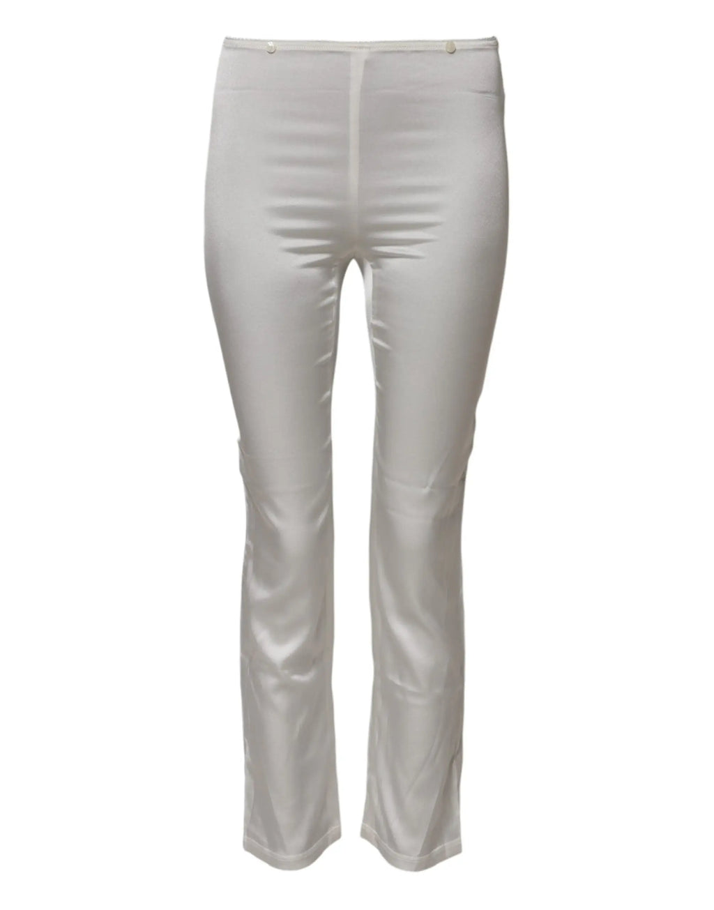 Pantalon dolce & gabbana en satin ivoire avec taille haute, coupe droite et plis subtils à l’avant