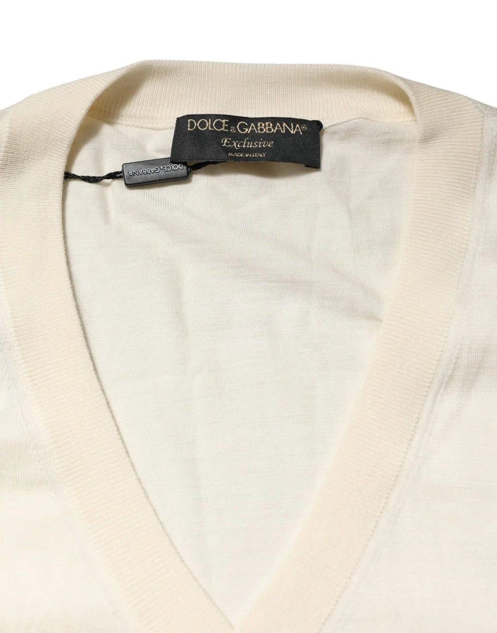 Pull col v crème dolce gabbana en laine vierge exclusive avec bord côtelé pour homme