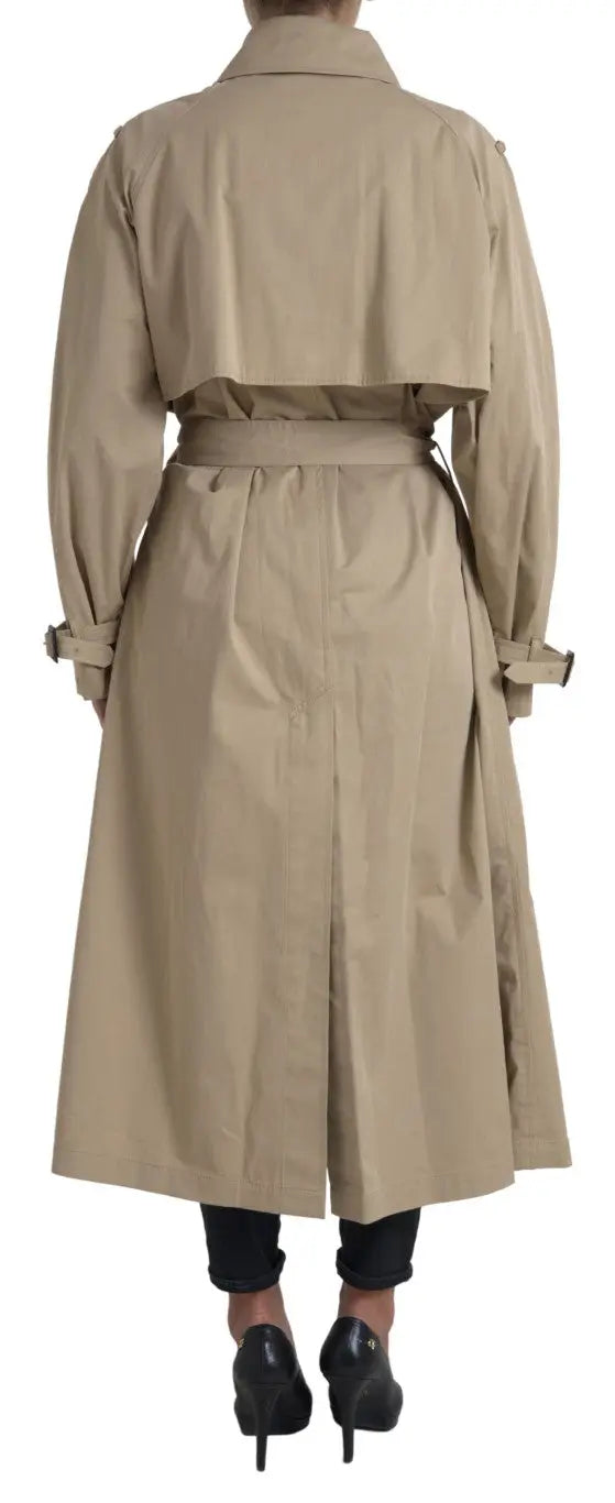 Beige trench coat dolce gabbana khaki double breasted with belted waist and adjustable cuffs