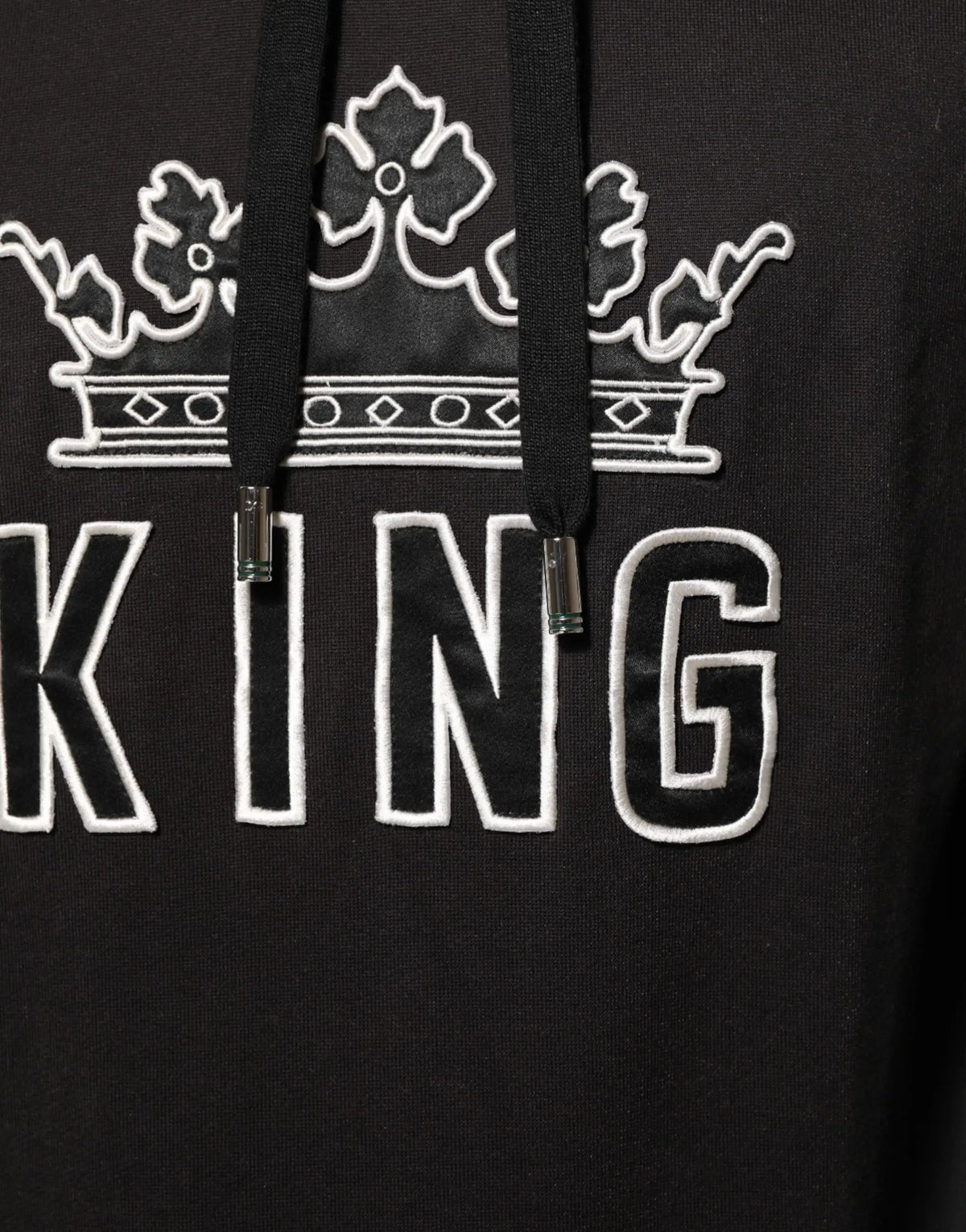 Sweat à capuche dolce & gabbana king noir avec broderie blanche d’une couronne et lettrage king au-dessus des cordons