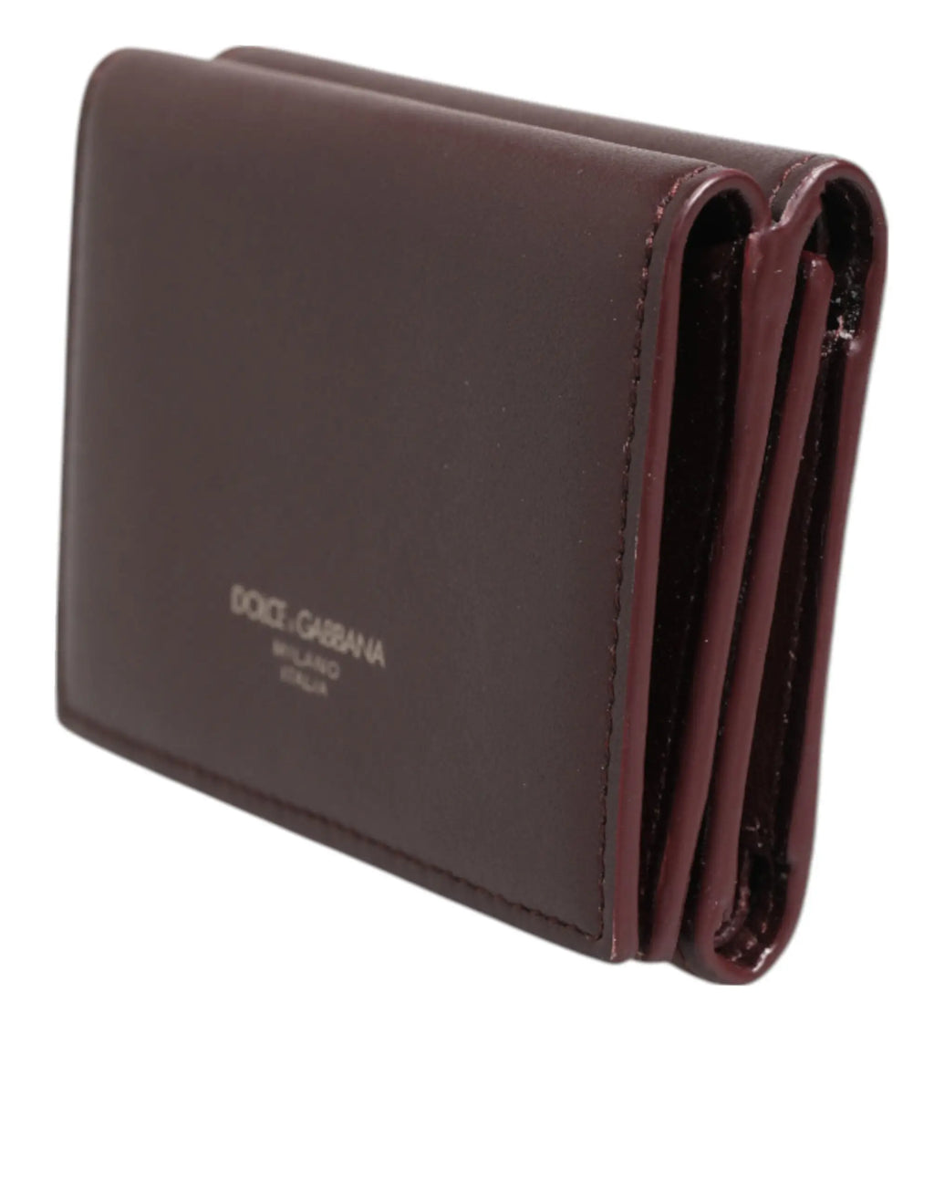 Portefeuille tri-fold homme en cuir bordeaux dolce gabbana avec design minimaliste et logo embossé subtil