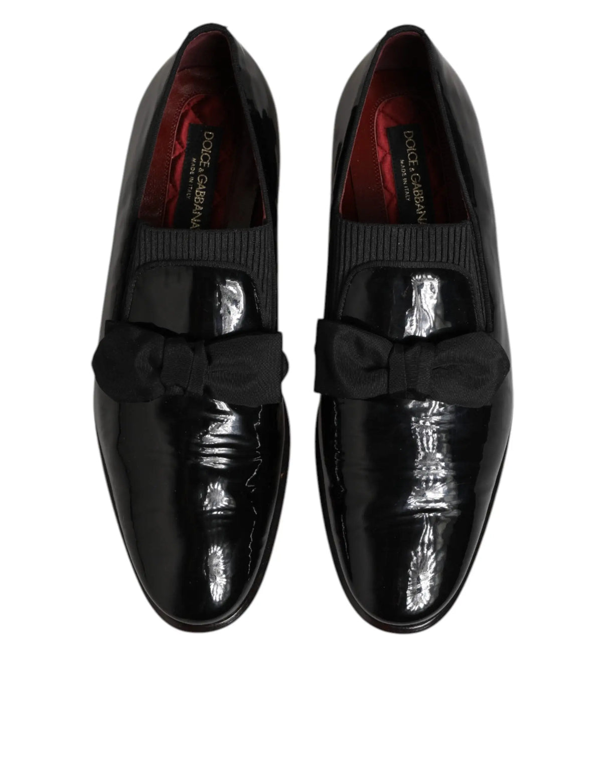 Dolce & gabbana loafers homme en cuir noir verni avec nœud en satin noir pour tenue formelle