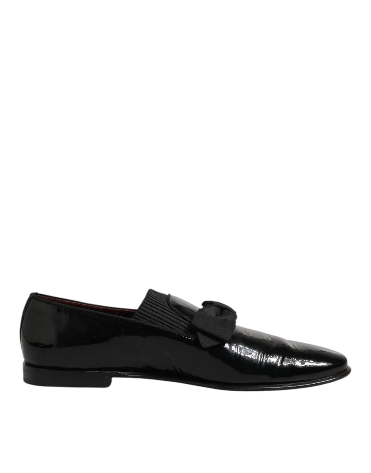 Dolce & gabbana mocassin en cuir noir verni avec nœud décoratif pour homme chaussures de ville formelles
