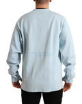 Pull-over dolce & gabbana bleu clair en coton avec manches longues et motif discret sur le dos