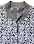 Veste bomber dolce & gabbana bleu clair en coton avec motif voitures vintage noires et blanches et col côtelé gris
