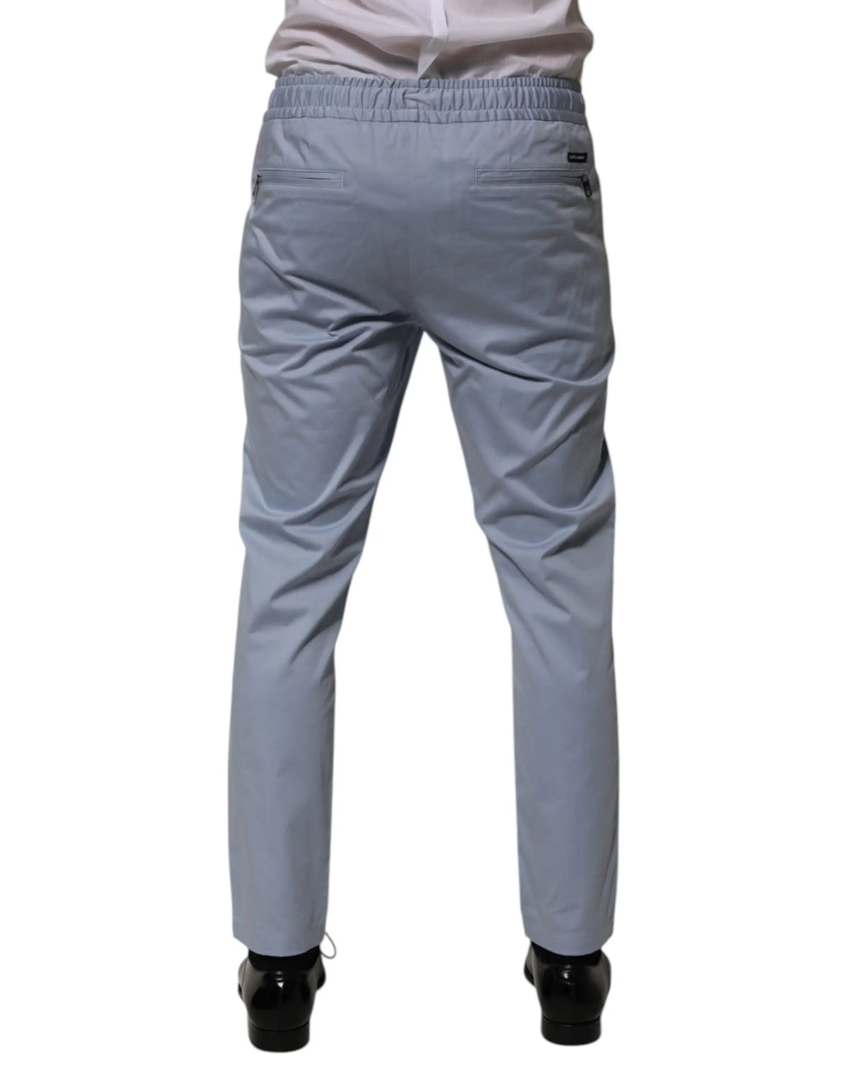 Pantalon homme dolce & gabbana en coton bleu clair avec taille élastique et poches latérales discrètes, coupe slim