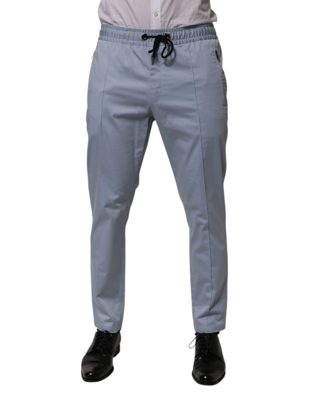 Pantalon homme dolce & gabbana en coton bleu clair slim avec taille élastique à cordon et poches latérales discrètes