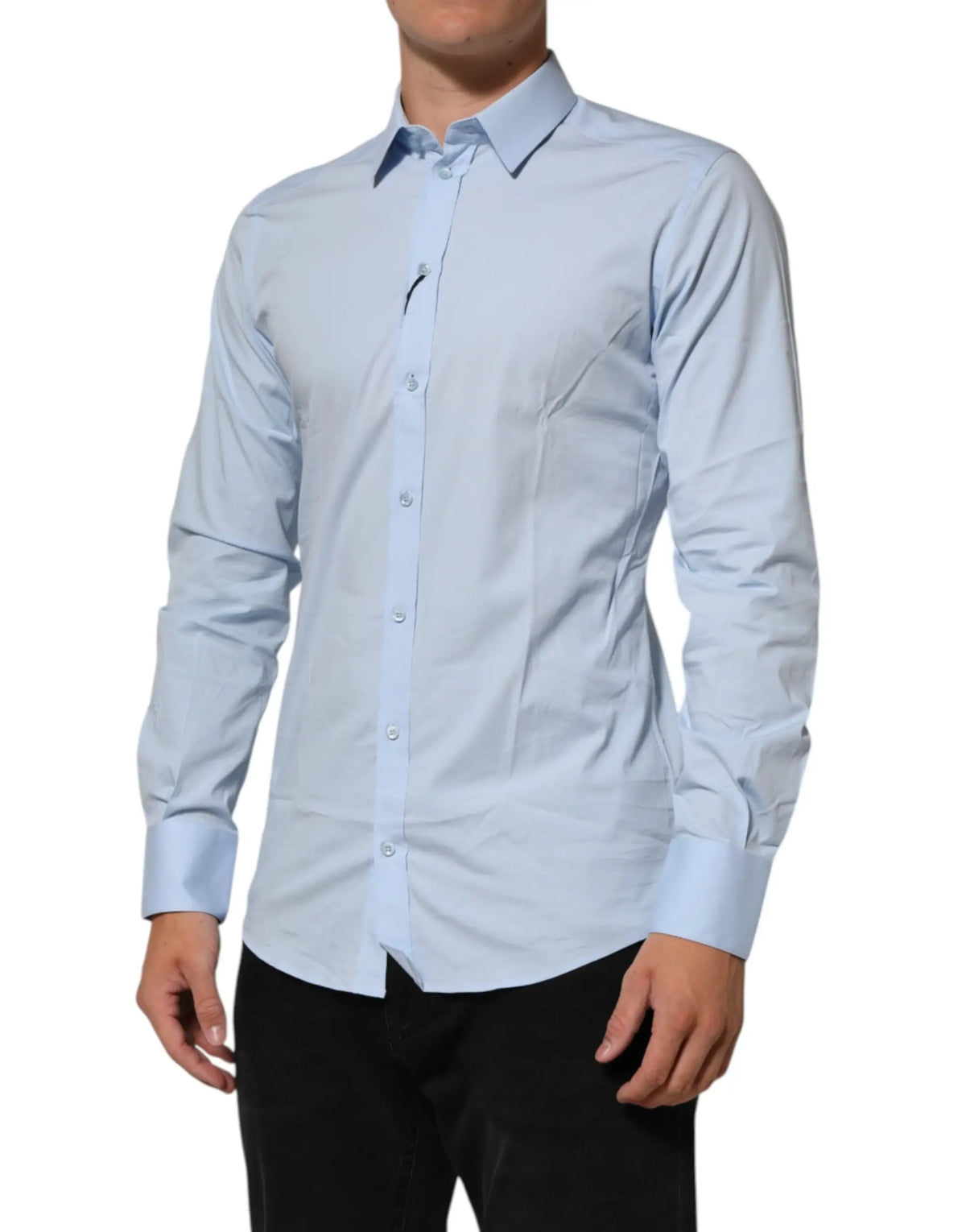 Chemise homme formelle dolce & gabbana bleu clair en coton avec col classique et manches longues boutonnées