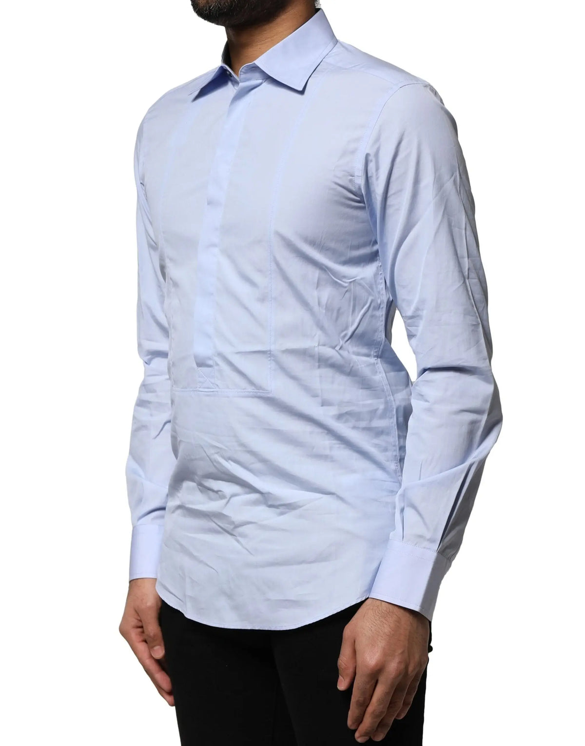 Chemise homme dolce & gabbana bleu clair en coton à manches longues col classique et boutonnée sur le devant