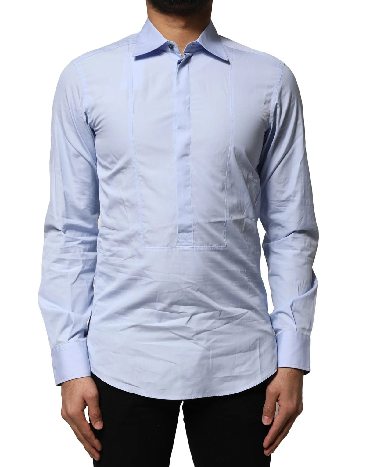 Chemise habillée dolce & gabbana bleu clair en coton à manches longues avec col classique et boutonnage devant